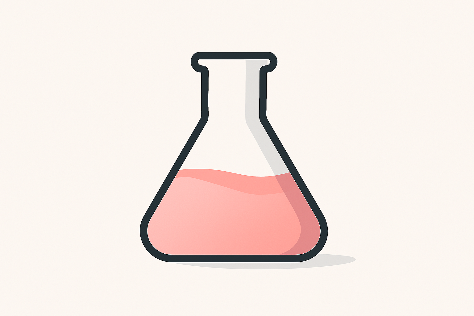 Minimal flat icon of lab glassware with pink liquid, premium clean design